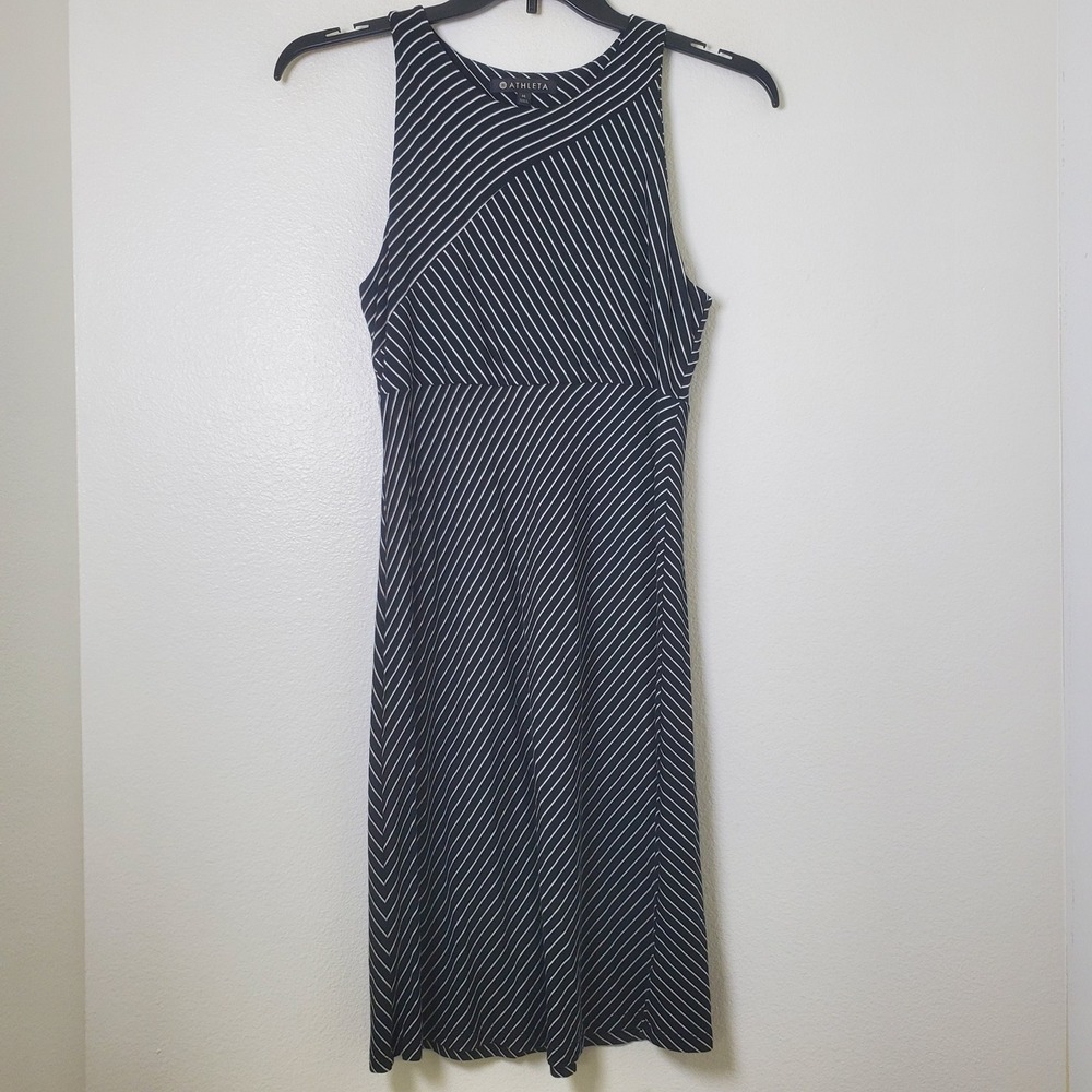 Athleta‎ Santorini Black & White High Neck Mix Stripe Knit Midi Travel Dress - Picture 10 of 13